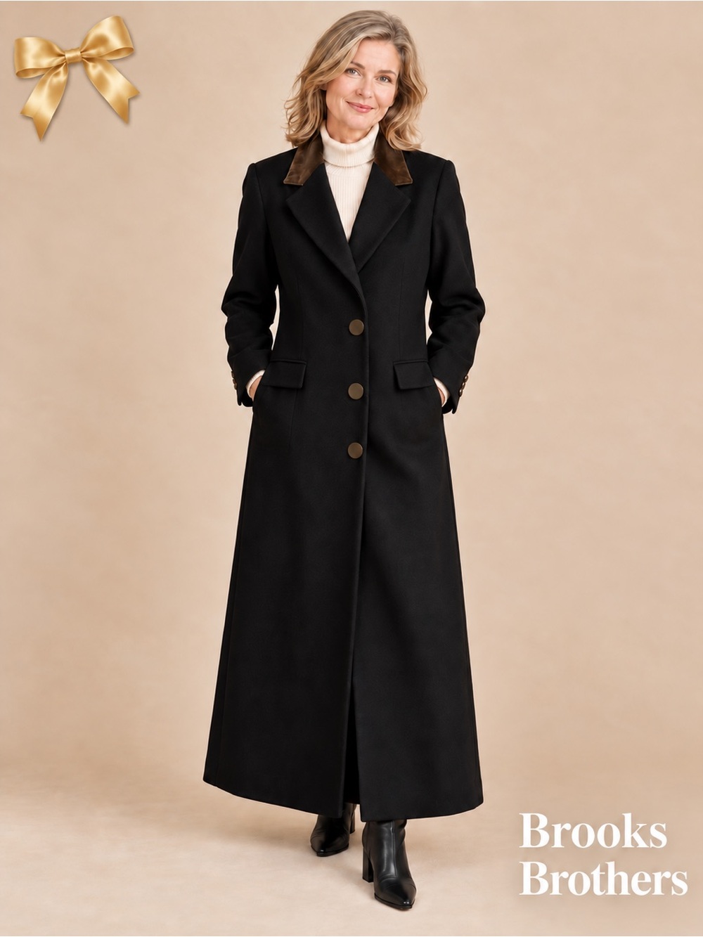 Brooks Brothers Vintage Wool Maxi Coat Brown Velvet Collar Size 10